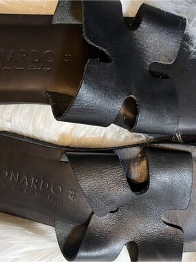Men’s Black Leather Slide Sandals LEONARDO handmade in Italy